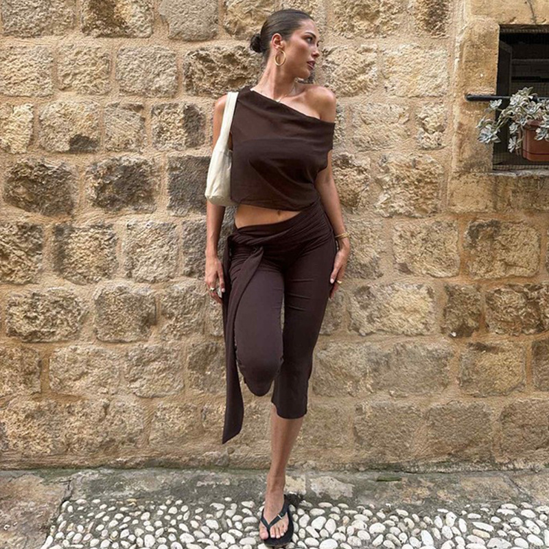 55 # European Slim Fit Spliced Bandage Flare Capri Pants 55 # European Slim Fit Spliced Bandage Flare Capri Pants