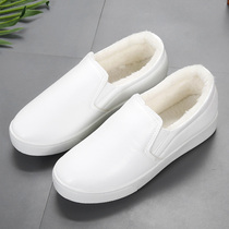Winter plus velvet warm leather small white shoes women Spring and Autumn single shoes lazy shoes students soft bottom nurse single shoes