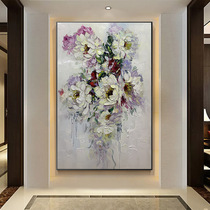 Pure Hand Painted Oil Painting Art Floral Fresco Hand Original Peony Hanging Painting Vertical Version of the restaurant Restaurant Decoration Painting Big