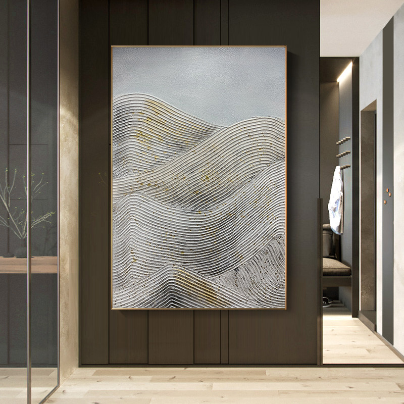 Pure hand-painted oil painting new Chinese black and white gray abstract gold leaf hanging painting Jinshan decorative painting fantasy vertical version mural large