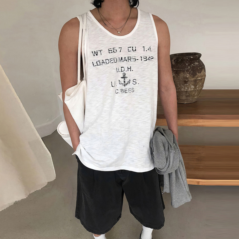 Ssumenam「Letter Print Design」Casual Sports Sleeveless Vest for Men, Summer Loose Fit Tank Top Ssumenam「Letter Print Design」Casual Sports Sleeveless Vest for Men, Summer Loose Fit Tank Top