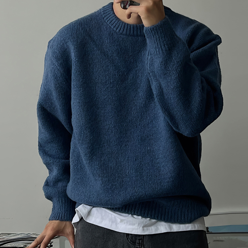 Ssumenam「Old Money Style Late Autumn Outfit」Thick Sweater for Men, Autumn and Winter Warm Casual Versatile Knitwear