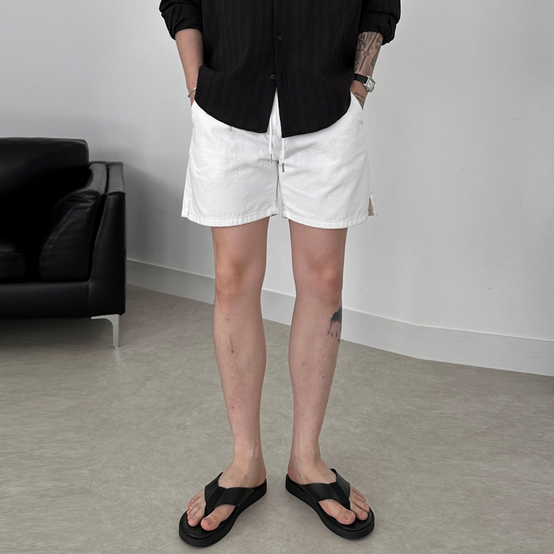 Ssumenam 25Ss「Minimalist Style Four-Quarter Pants」White Shorts for Men, Summer Korean Style Loose Casual Pants