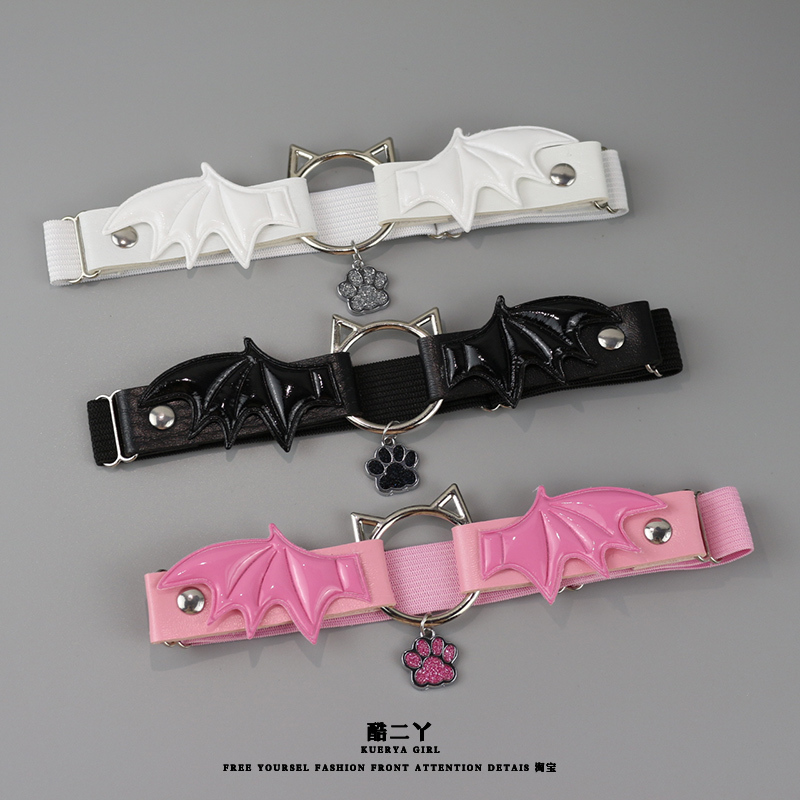 Cute Lolita Gothic Devil Wings Cat Paw Leather Leg Ring Leg Strap Subculture Jk Sexy Thigh Chain Pink
