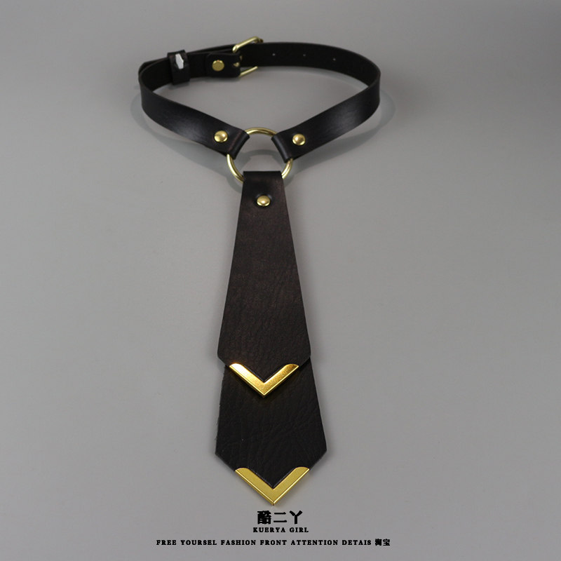 2025 New Black Leather Tie, Punk Style, Hot Girl, Niche Design, DK Bow Tie Accessories, Faux Collar Choker