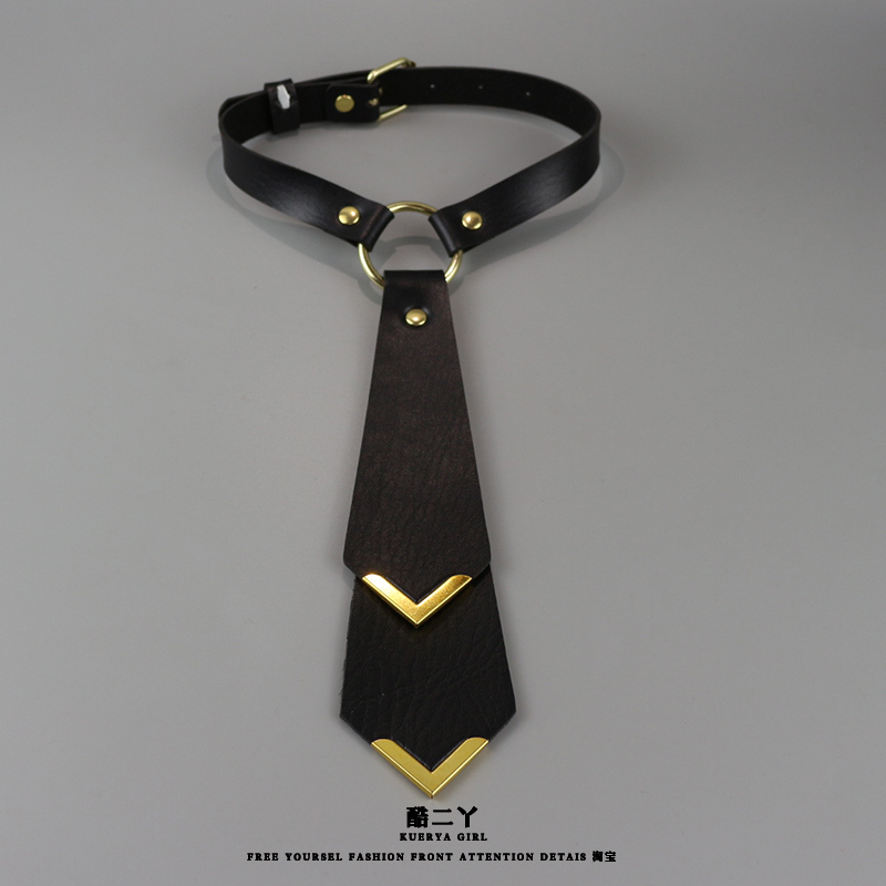 2025 New Black Leather Tie No-Tie Punk Style Hot Girl Niche Design Dk Bow Tie Accessory Fake Collar Choker 2025 New Black Leather Tie No-Tie Punk Style Hot Girl Niche Design Dk Bow Tie Accessory Fake Collar Choker
