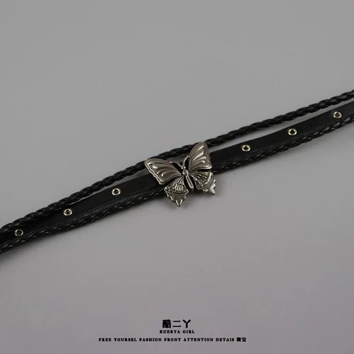 Темное кожаное двухслойное колье-колье в стиле бабочки Сибуя в стиле панк-рок, ретро-горячее ожерелье для девочек y2k, субкультура