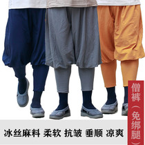 Xiamen Van Ice Silk Cotton Numb Monk Pants free of tying legs Men and women Close-up Summer Thin and Breathable Monk Loose Monk Pants