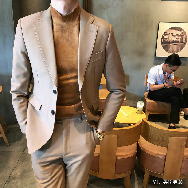 Mùa thu và mùa đông phiên bản Hàn Quốc mới của bộ đồ công sở phù hợp với giải trí hàng ngày quý ông lịch lãm bộ đồ nhỏ chú rể tốt nhất hai mảnh áo len nam