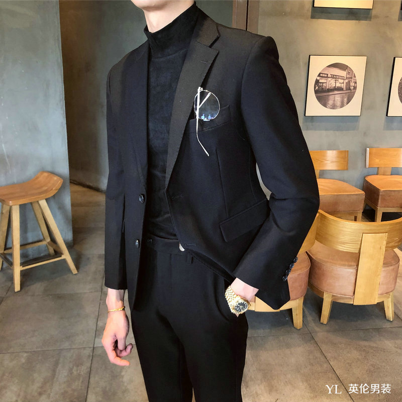 Mùa thu và mùa đông phiên bản Hàn Quốc mới của bộ đồ công sở phù hợp với giải trí hàng ngày quý ông lịch lãm bộ đồ nhỏ chú rể tốt nhất hai mảnh áo len nam