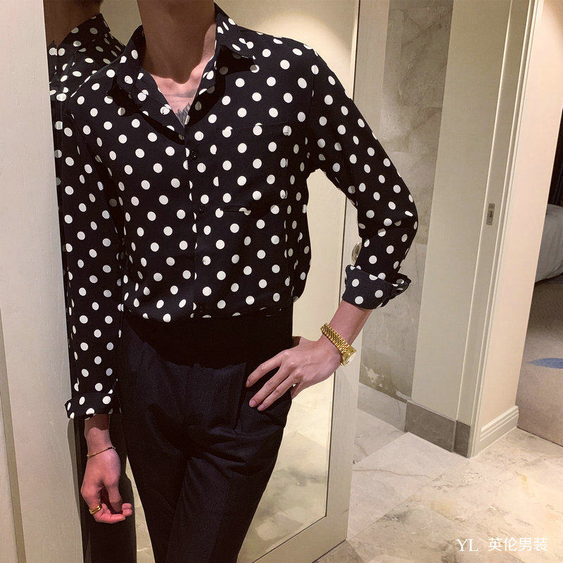 2022 South Korean men's new thin section Pot point long sleeve shirt men's fashion Korean version Ice Silk shirt trending undershirt