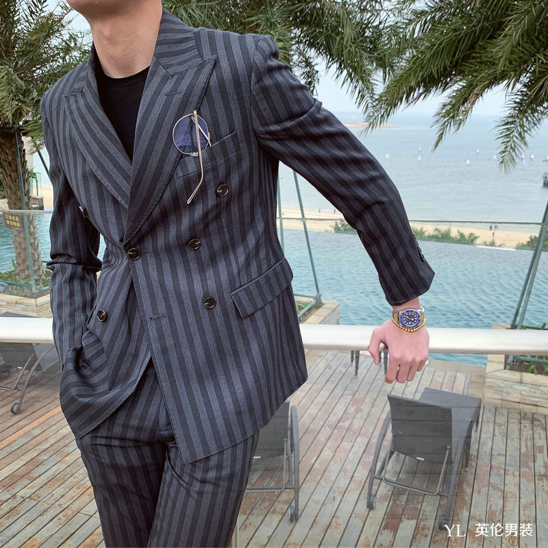 2019 Spring / Summer New South East Gate Hàn Quốc đúp Cut sọc Suit nam Thời Trang Han Quoc Suit Jacket