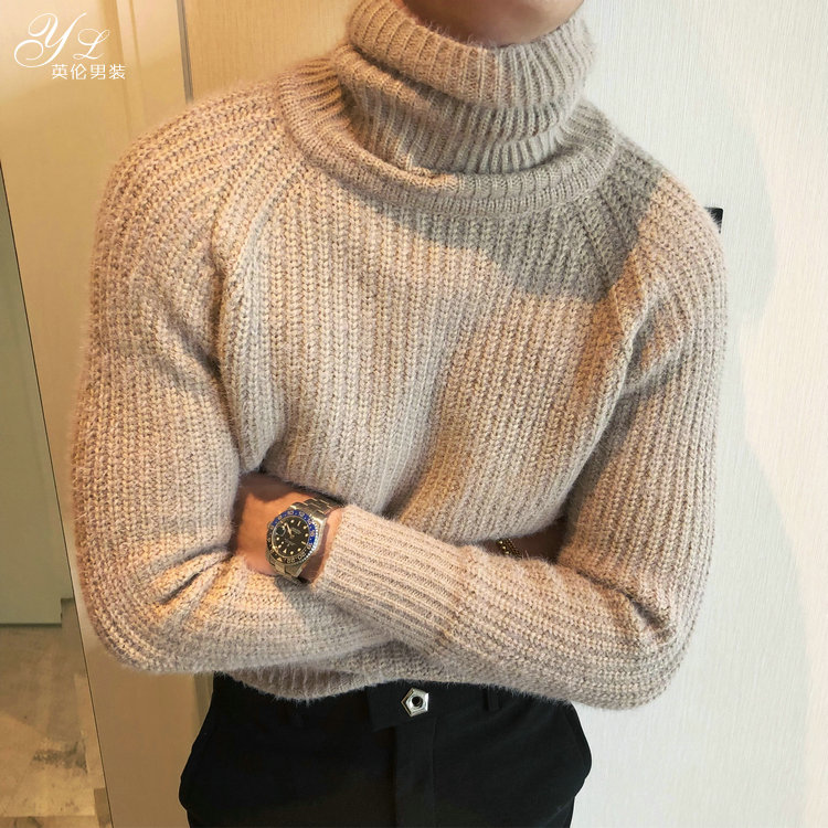 Hàn Quốc Dongdaemun dày ấm áp cao cổ áo len nam thanh niên thời trang Hàn Quốc phiên bản của gió gió đan đáy xu hướng áo sơ mi