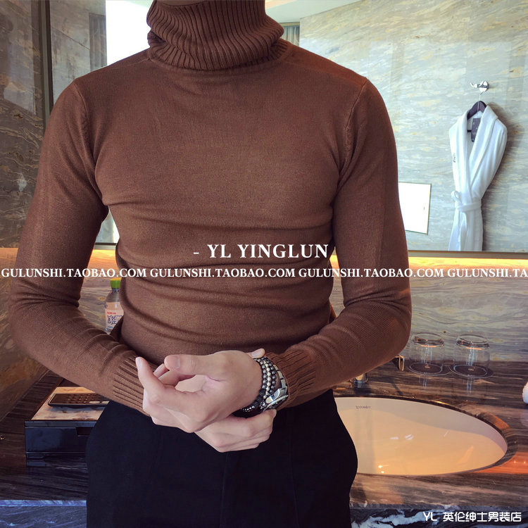 Áo len nam mùa đông Hàn Quốc dày áo len cao cổ nam Anh Hàn Quốc màu rắn Nhật Bản tay áo mỏng quần áo thu đông nam