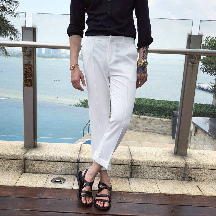 South Korea DongDaemun men's summer casual small straight trousers slim nine points casual pants Korean version of Suisong tight pants