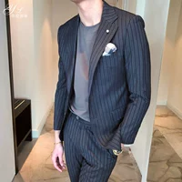 Mùa xuân 2018 nam kinh doanh Anh giản dị sọc phù hợp với nam chú rể ăn mặc miễn phí ủi phù hợp với nghi thức bộ vest nam