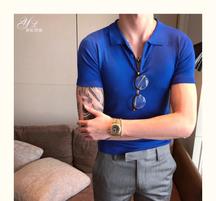 Áo sơ mi nam mùa hè mới của Hàn Quốc áo sơ mi POLO nhỏ tươi mới phiên bản Hàn Quốc của xu hướng thời trang áo thun dệt kim lụa băng ao polo nam