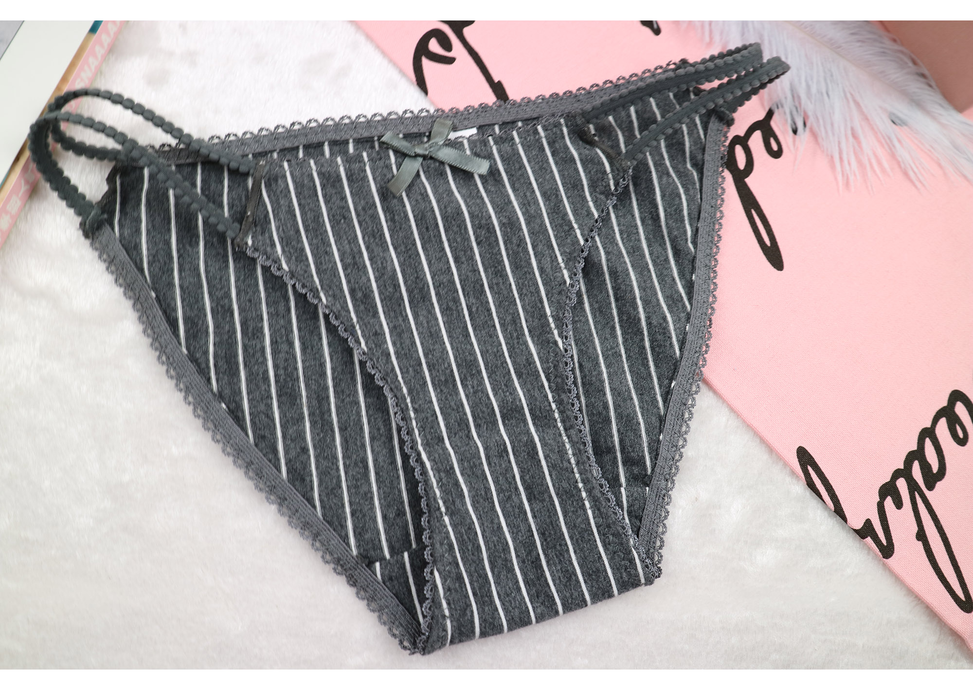 2 mảnh đồ lót sọc đôi đơn giản thời trang châu Âu cotton gợi cảm thắt lưng nữ tóm tắt quần phẳng nam đồ lót triumph