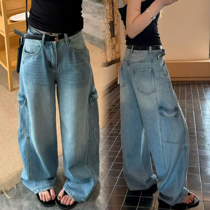 Reverse Walking 8025 Workwear Jeans 2026 Spring/Summer New Slimming Loose Straight-Leg Curved Long Pants Fashionable Women's Trousers