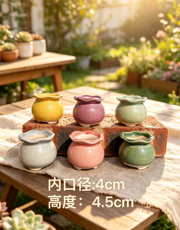 Small Money Bag-Shaped Succulent Flower Pot, Rainbow Patterned Pot, Hand-Painted Crackle Glaze Ceramic Flower Pot, Coarse Pottery, Extra Small Mini Size Small Money Bag-Shaped Succulent Flower Pot, Rainbow Patterned Pot, Hand-Painted Crackle Glaze Ceramic Flower Pot, Coarse Pottery, Extra Small Mini Size