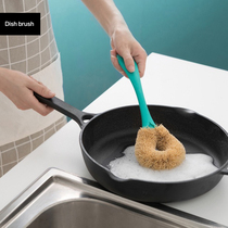 Long handle washing pot brush Kitchen cleaning brush Coconut palm brush Dish brush pot brush cup artifact decontamination is not easy to stain oil