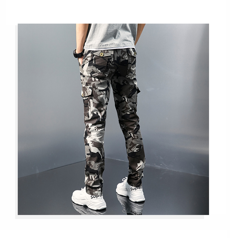 Quần nam Quần nam nam overalls nam thường xuyên ngụy trang quần màu xám quần âu. - Quần mỏng quần áo thể thao nam