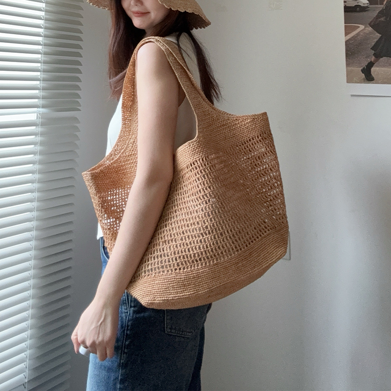 25 New Raffia Hand-Woven Hollow Tote Bags, Casual Vacation Straw Bags, Sugarcane Fiber Straw Bags, Fashionable 25 New Raffia Hand-Woven Hollow Tote Bags, Casual Vacation Straw Bags, Sugarcane Fiber Straw Bags, Fashionable