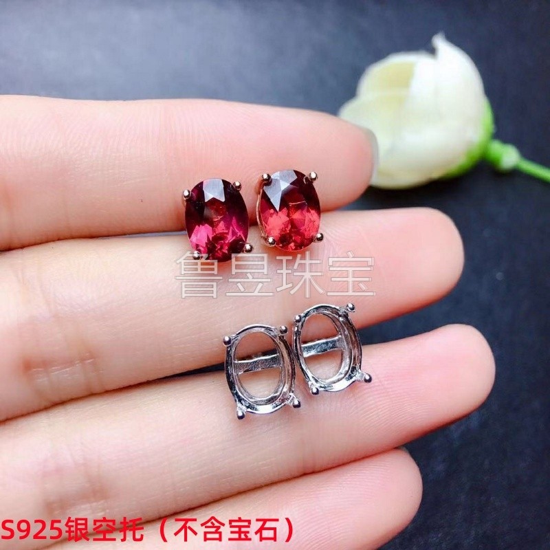 s925 Silver Stud Earring Oval 4*6 5*7 6*8 7*9 8*10 9*11 10*12mm Silver tray