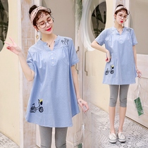 Pregnant woman summer T-shirt 2021 new short sleeve clothes fashion set long dress loose base shirt