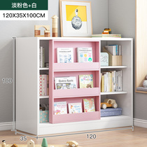 Children Bookshelf Toys Two-in-one Containing Frame Wooden Push Sliding Door Bookcase Pink Room Floor Plotter Frame