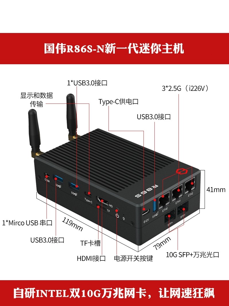 New Guowei R86S-N 12Th Generation Intel N100 N305 10g Dual 10Gbps 2.5g Mini Host