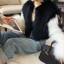  2021 new raccoon hair woven fur jacket womens short little man casual style contrast color baseball jacket