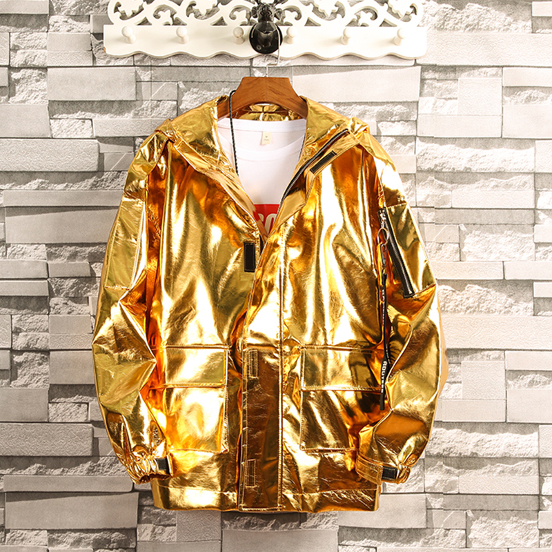 Annual Meeting Concert Singer Stage Performance Group Clothing Jacket Men's and Women's Gold Shiny Top Hooded Jacket