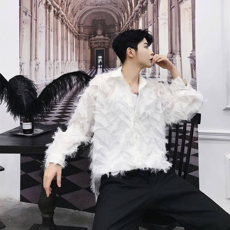 Unique Non-Mainstream Feather Chic Long-Sleeve Shirt, Very Fairy-Like, Unisex Stage Performance Outfit, Eye-Catching Street Top Unique Non-Mainstream Feather Chic Long-Sleeve Shirt, Very Fairy-Like, Unisex Stage Performance Outfit, Eye-Catching Street Top