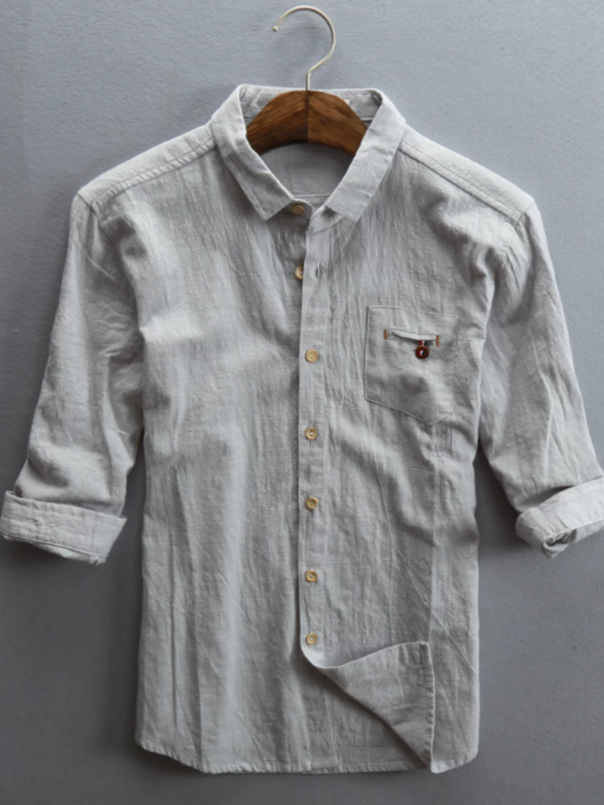 Shirt, long-sleeve with a round collar, spring retro cloth, Chinese style, cotton and linen, with sleeve