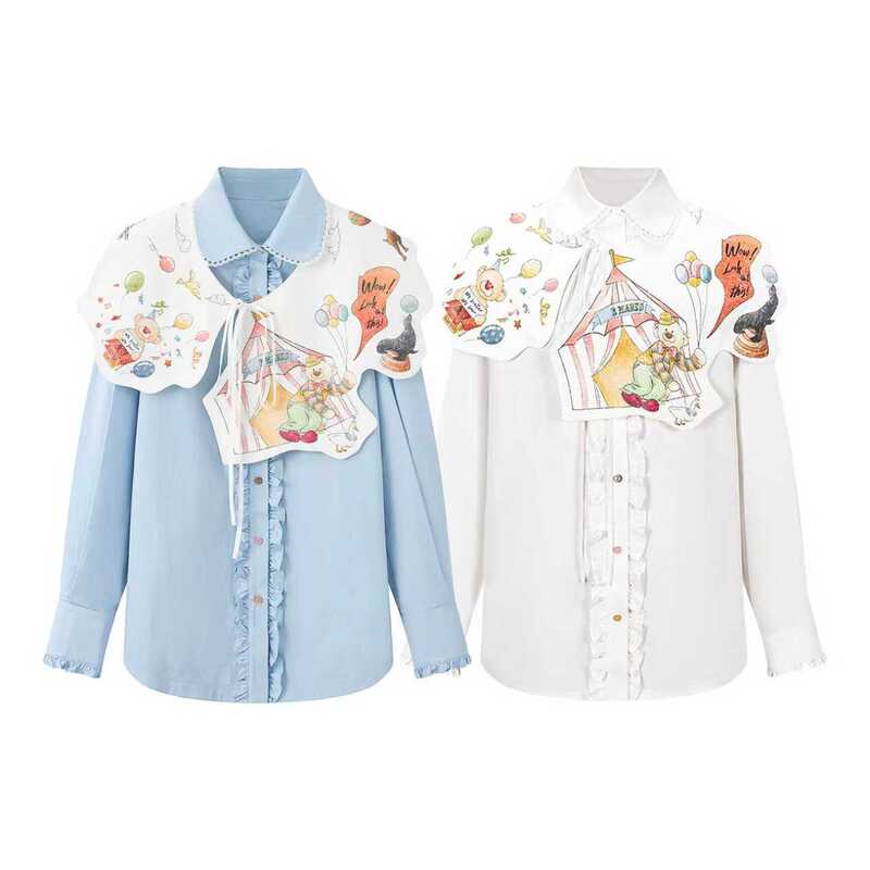 2026 Spring/Summer New Circus-Inspired Detachable Shawl Loose Cotton Shirt for Women with a Stylish Design