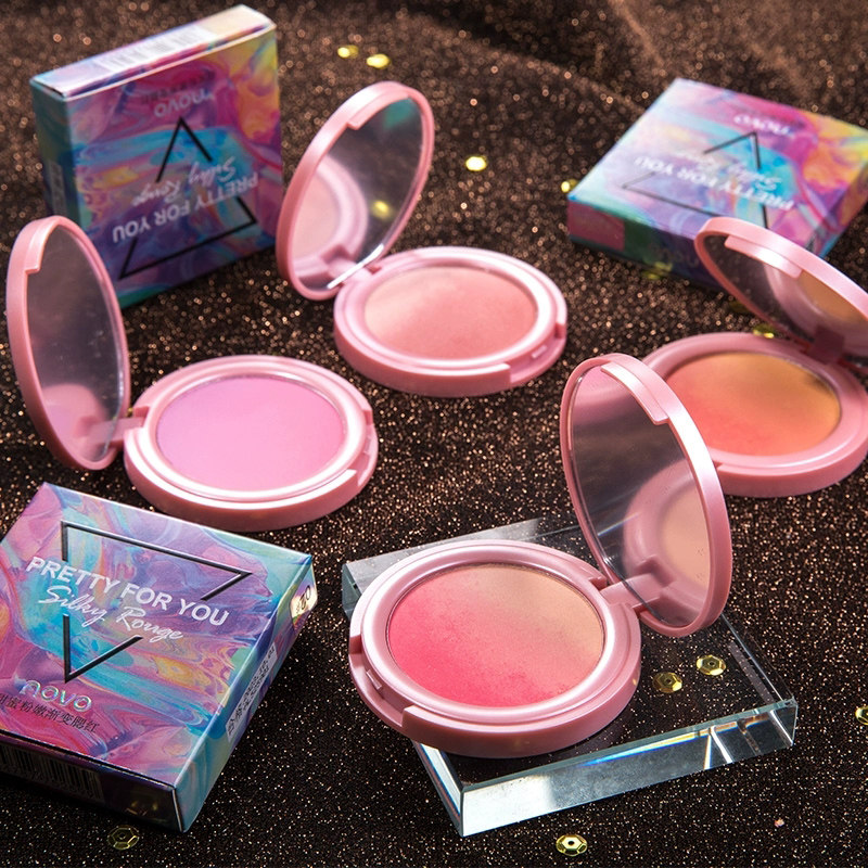 TikTok same gradient blush highlighter one-piece disc nude makeup natural orange tan red female ins two-tone rouge