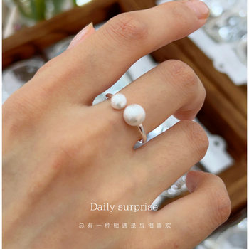 Pure silver 990 pairs of matte brushed silver ball responsive open ring