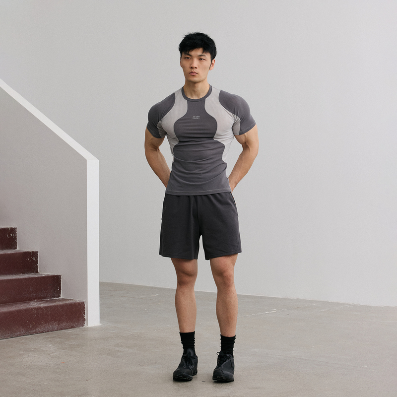 Afterglow Contrasting Color Mesh Elastic Quick-Drying Tight-Fitting Clothing with Breathable Segmented Design Fitness Short-Sleeve