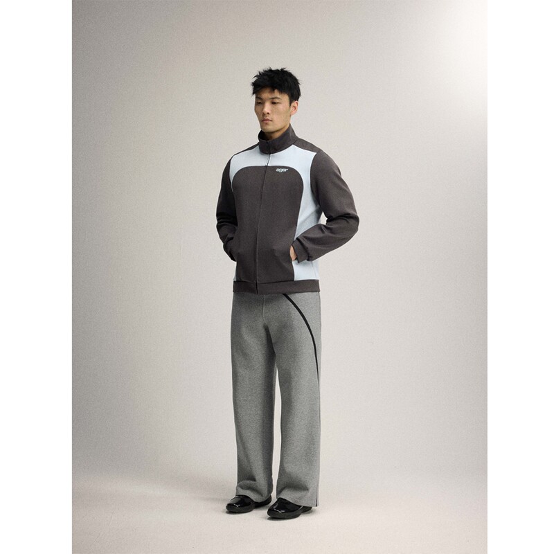 Afterglow Retro Contrasting Color Nylon Stand-Up Collar Split Jacket Autumn and Winter Fitness Sports Commuting Versatile Jacket