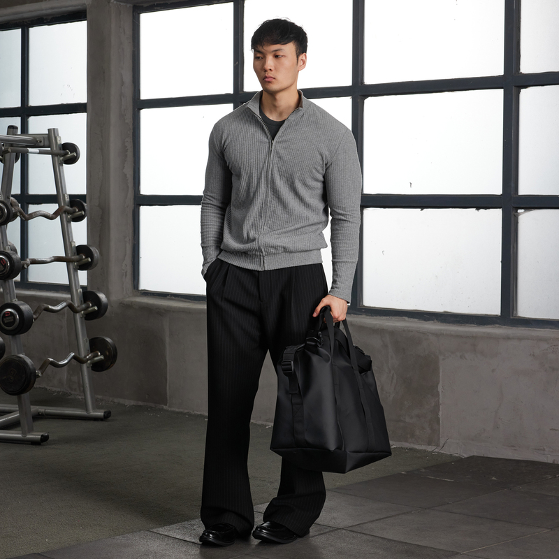 Afterglow Autumn Relaxed Knit Textured Cardigan with Stand Collar and Ribbed Slim Fit Commuter Jacket