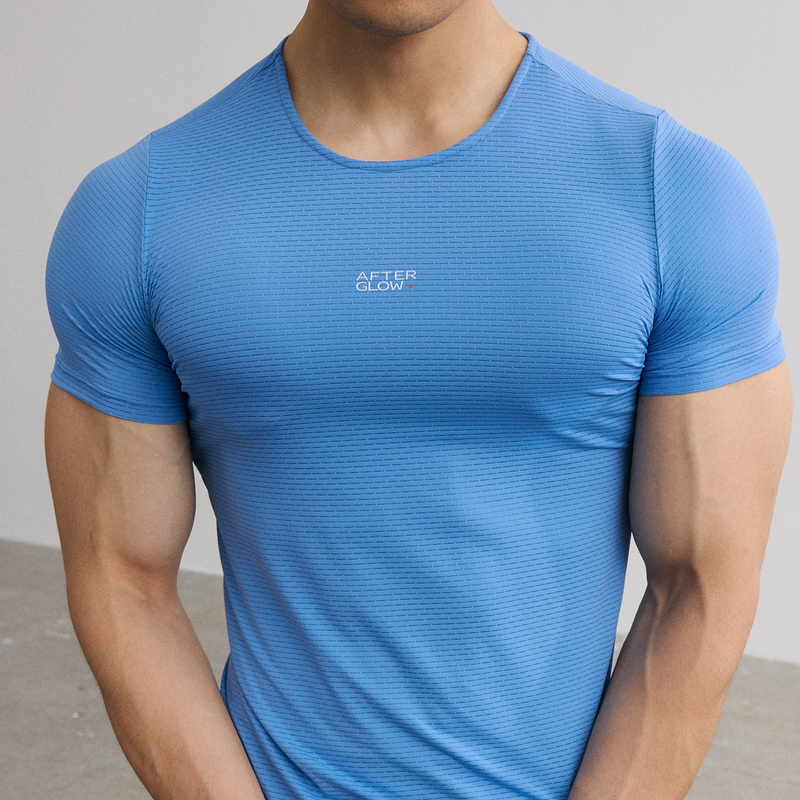 Afterglow Checkered Color-Blocked Logo Fitness Training Short-Sleeve Summer Sports Ultra-Thin Breathable Regular Shoulder T-Shirt