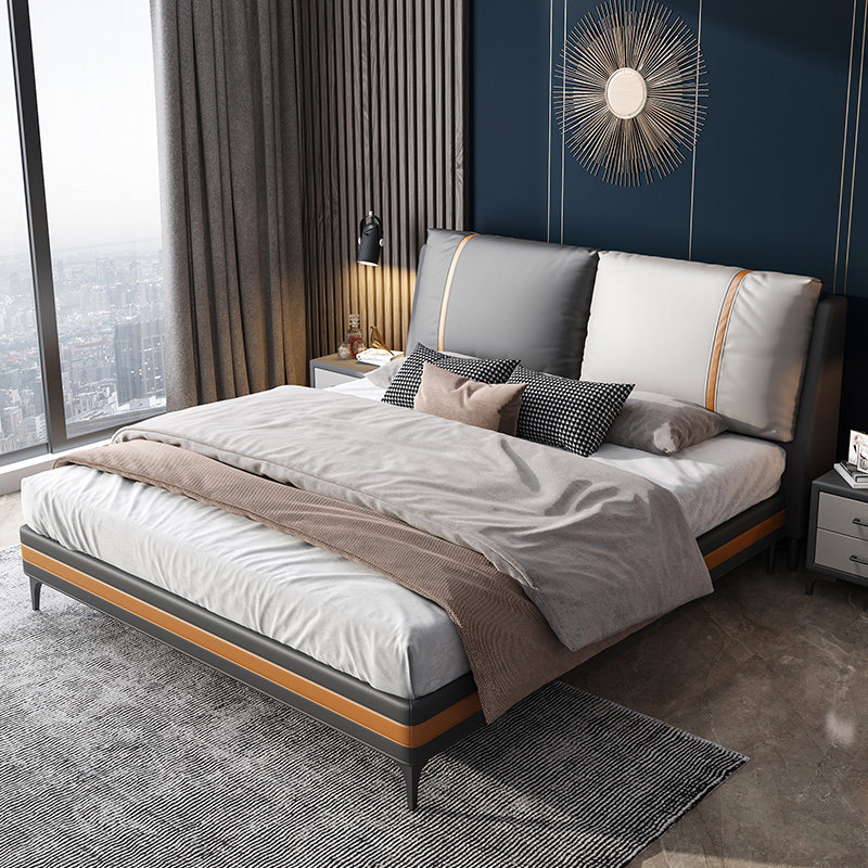 Leather bed Modern and simple master bedroom Wedding bed Small apartment 1 8m Nordic light luxury double bed Italian minimalist soft bed