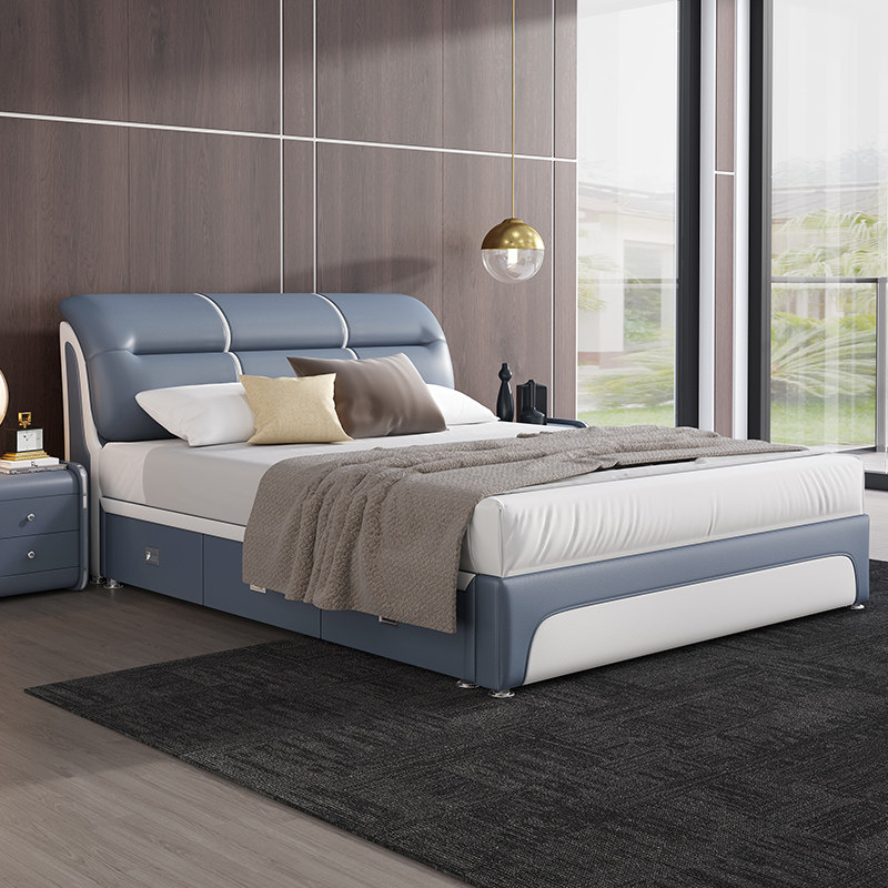 Children's bed Boys Single girls Princess beds 1 m 2 Small families Type Bedrooms 1 35 Modern minimalist storage genuine leather beds-Taobao