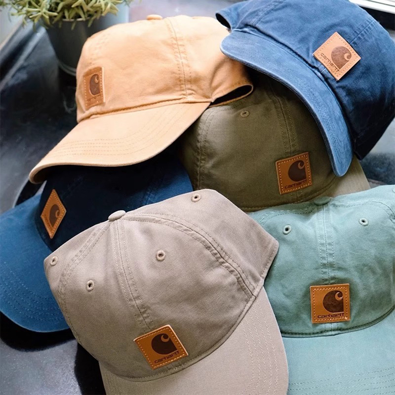 Authentic In-Stock Carhartt Leather Label Workwear Washed Vintage Canvas Baseball Curved Brim Cap Trendy