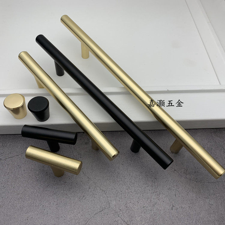 High-grade bright gold imitation copper drawer handle solid super long aluminum alloy material round rod pure black cabinet door handle