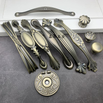 High-end European style solid matt turquoise bronze color antique drawer pull handle flower type retro cabinet door handle