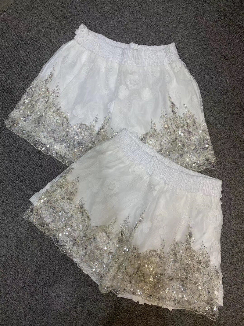 European station 2020 summer new heavy industry bright shorts female mesh yarn splice high waist pants hot pants tide