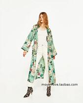 French elegant foreign silk jacket retro wear pajamas chic travel outside green cardigan spring and autumn women