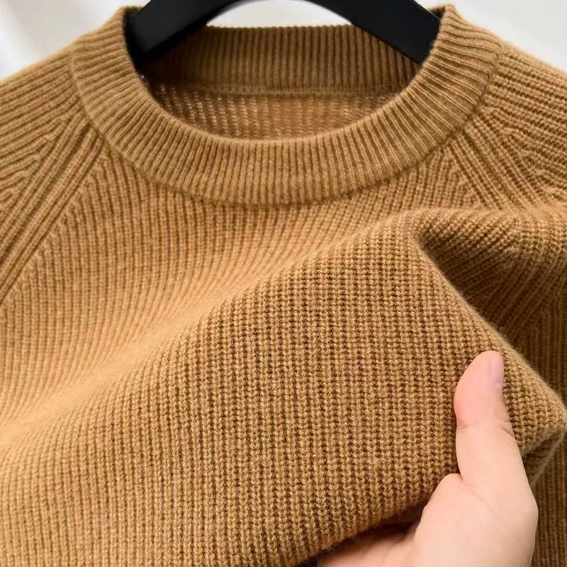 100% Pure Wool Round-Neck Thickened Base Sweater for Women, New Autumn and Winter Style, Loose Knit Top, Stylish, Warm, Classic